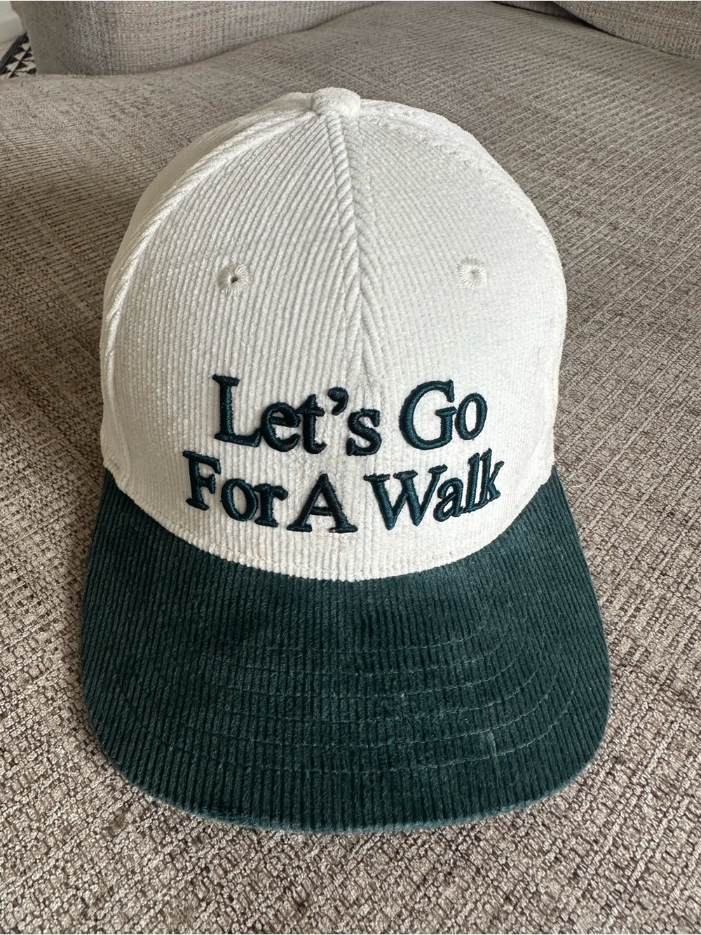 Yellow The Label Embroidered 'Let's Go For A Walk' Two-Tone Corduroy Cap Hat